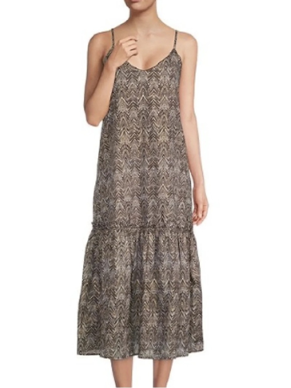 Jude Connally Arora Brown Metallic Gold Herringbone Print Dress size XL Drop